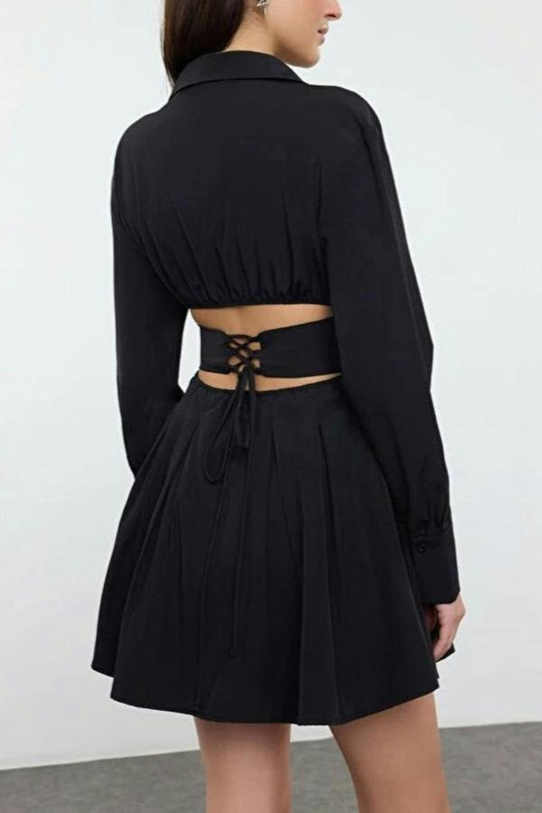 WOVCOR Mini Poplin Evening Dress with Corset Detail