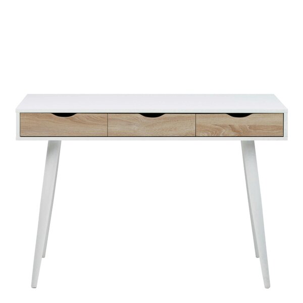 Wyld Haus Dresden White and Natural Sonoma Wood Office Desk 3 Drawers