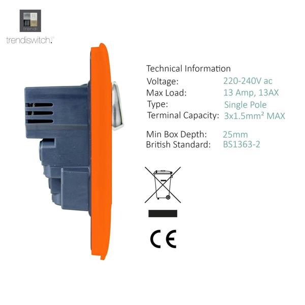 Trendi Switch 1 Gang USB 2100mA Plug Socket in Sunset Orange