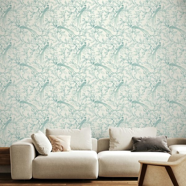 Hoopla Walls Bird Toile - Duckegg Blue 10m Wallpaper