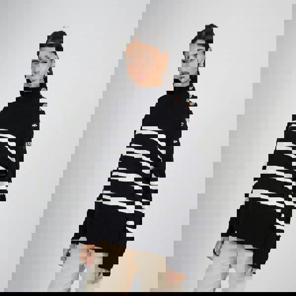 Brave Soul Black Button Detail Striped Turtleneck Jumper - Black Image 1