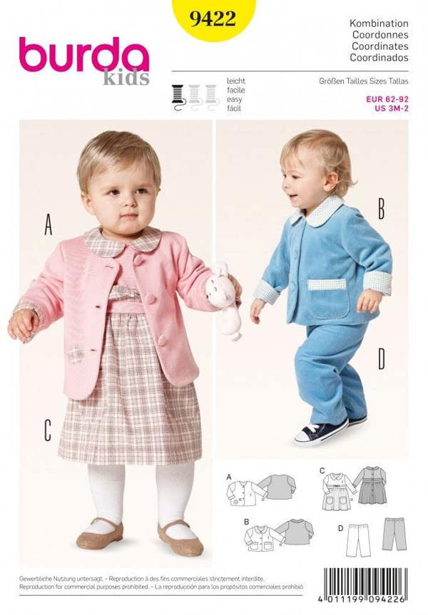 Burda Sewing Pattern 9422 Dresses, Jackets and Trousers For Babies, 3 Months - 2 Years - Easy