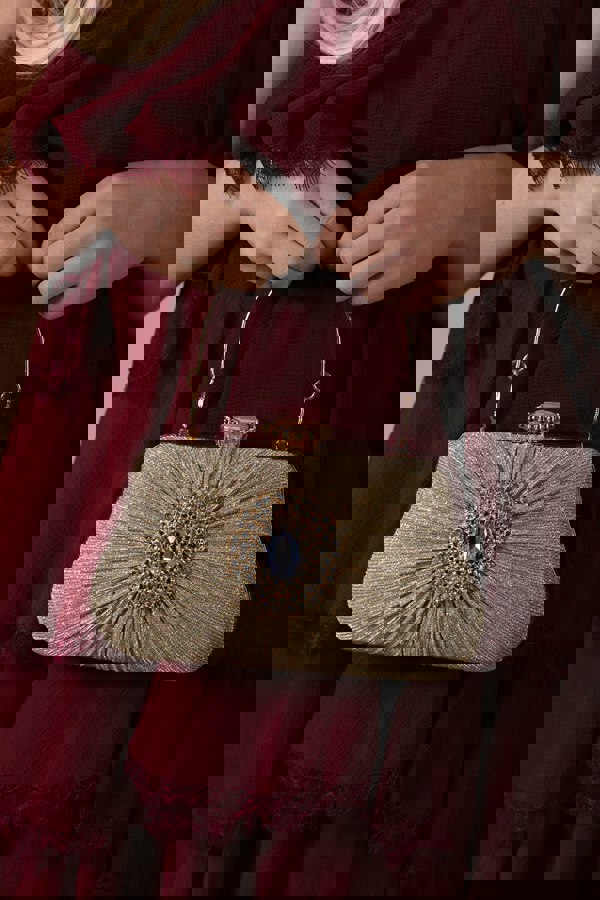 SVNX Ruched Jewel Clutch Bag In Gold