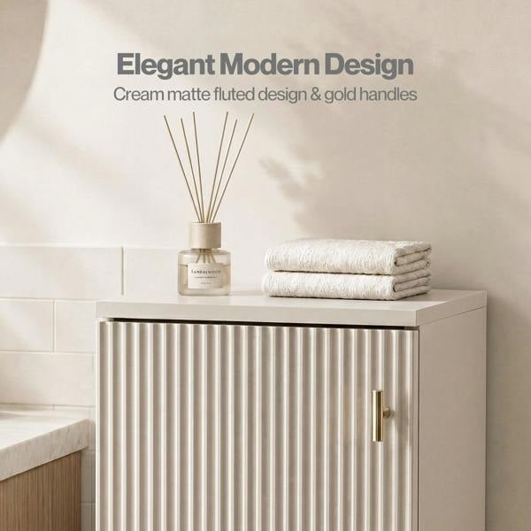 Levede Slim Bathroom Cabinet Tall Fluted Storage Cupboard Adjustable Shelf Cream