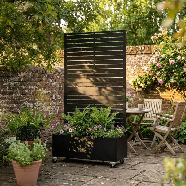 Nicoman Metal Indoor/Outdoor Privacy Screen with Plant Pot - Slats