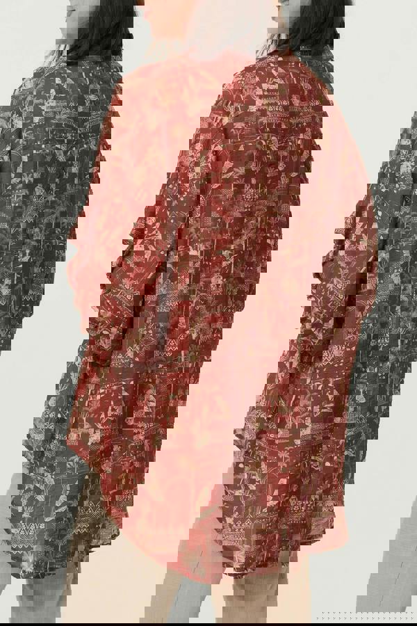 Rust | Printed 3/4 Sleeve Semi Sheer Blouse