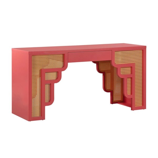 Furniture Edit Suzie Coral Pink & Rattan Executive Desk