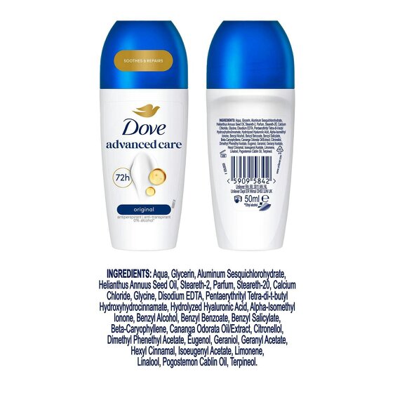 Dove Roll On Deo Go Fresh Original 72H Lasting Women's Anti-Perspirant 50ml, 6pk
