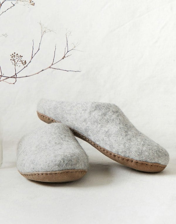 Women's Handmade Eco Felt Suede Sole Mule Slippers – Light Ash - British Boxers