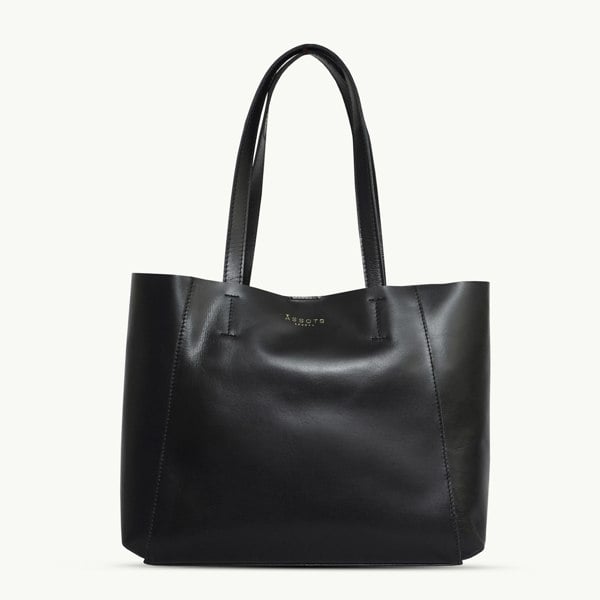 Assots London 'ADELA' Black Smooth Real Leather Unlined Designer Tote Bag