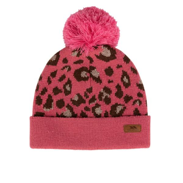Trespass Girls Kaylani Leopard Print Knitted Beanie - Pink Haze - 