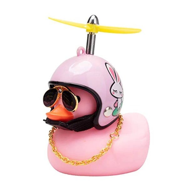 anycoplus Anypack Car Ornaments Pink Duck with Pink Propeller Helmet Gold Chain