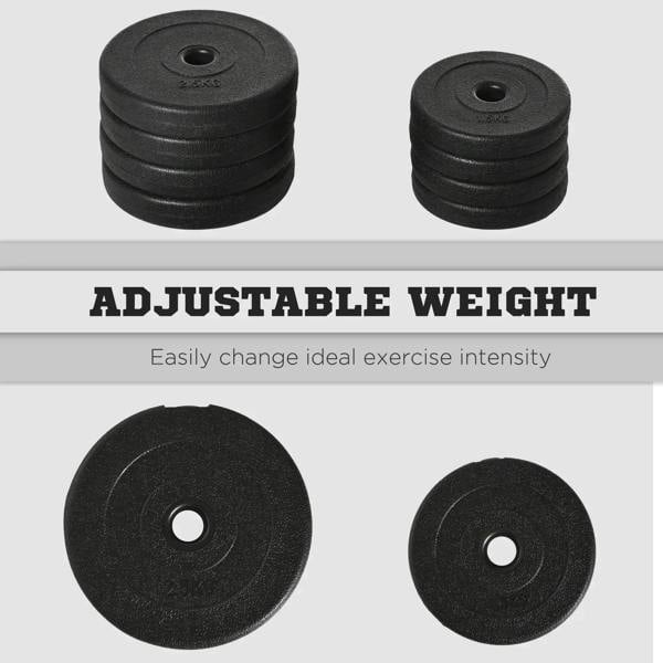 Black adjustable weight plates, front view of stacked discs with center holes