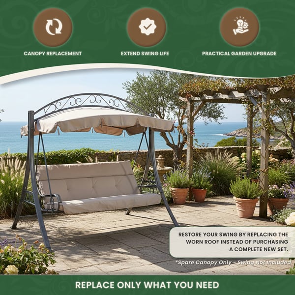 Spare Canopy for Chatsworth Luxury Garden 3 Seater Swing Seat, Beige 180gsm Polyester Replacement Roof Cover