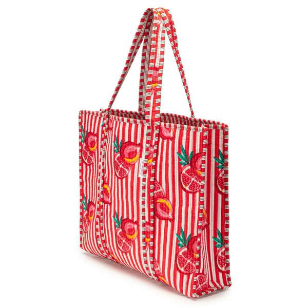 Elie Beaumont Serendipity Cotton Quilted Tote - Pink Pomegranate