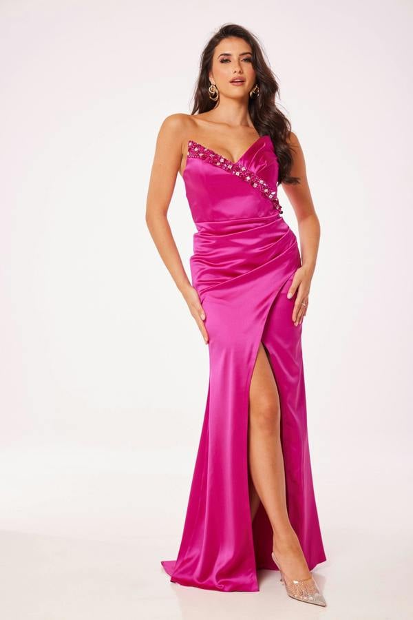 LuvForever Fuschia Strapless Side Slit Maxi Dress