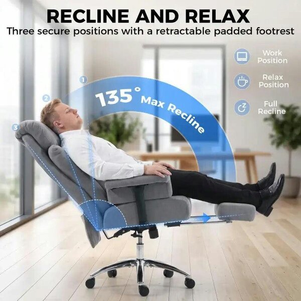 Big and Tall Office Chair, 250 kg Heavy Duty Executive Desk Chair with Adjustable Armrests and High Back, Dark Grey