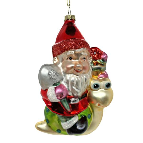Ferncrest Trading Garden Gnome on a Snail Christmas Tree Bauble