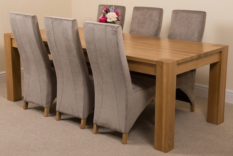 That's Furniture Kuba Extra Large Oak Dining Table with Lola Fabric Chairs
