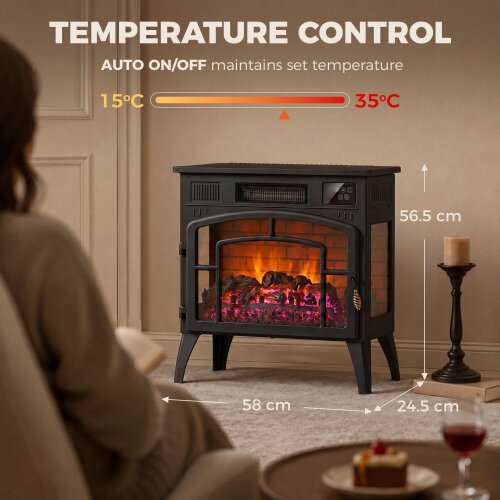 HOMCOM Smart Electric Fireplace Stove with 5-Colour Flame, Black