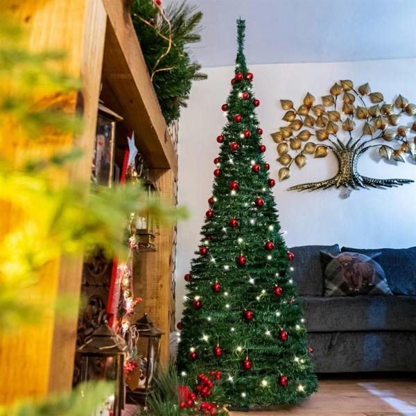 4ft to 6ft Pre-Lit Pop Up Christmas Trees with Warm White LED Lights and Red Baubles image 6