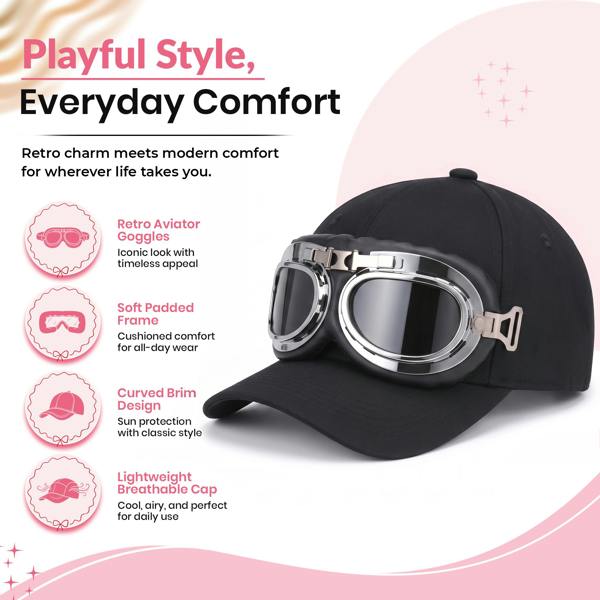 HAAY TOOLS British RAF Style Aviation Goggles – Biggles Pilot Frame, Kids Aviator Hat with Goggles, Pilot Style Summer Hat for Boys & Girls