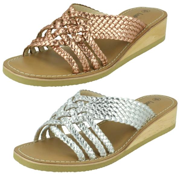 Leather Collection Ladies Leather Collection Low Wedge Platform Sandals F00423