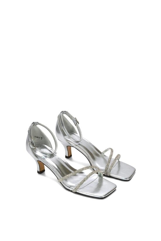 XY LONDON Diamante Kitten Heel Ankle Strap Sandals