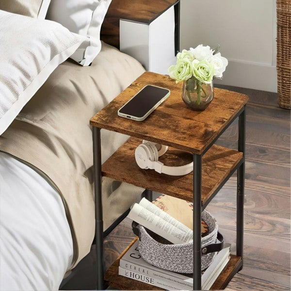 Rafaelo Mobilia 3 Tier Square Side Table With Steel Frame Brown