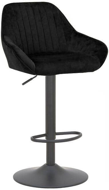Lamboro Velluto Velvet Kitchen Bar Stool, Matt Black Stem & Base, Adjustable Gas Lift With Backrest, Breakfast Bar Stool - Black