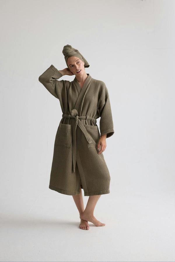 Pretty You London Waffle Kimono Robe In Overland Trek