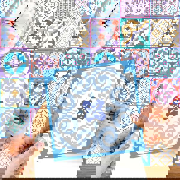 WT1537 - Classic Moroccan Colourful Mixed Tiles Wall Stickers Set 1 - 15 x 15 cm (6 x 6 inches) - 24 pcs.