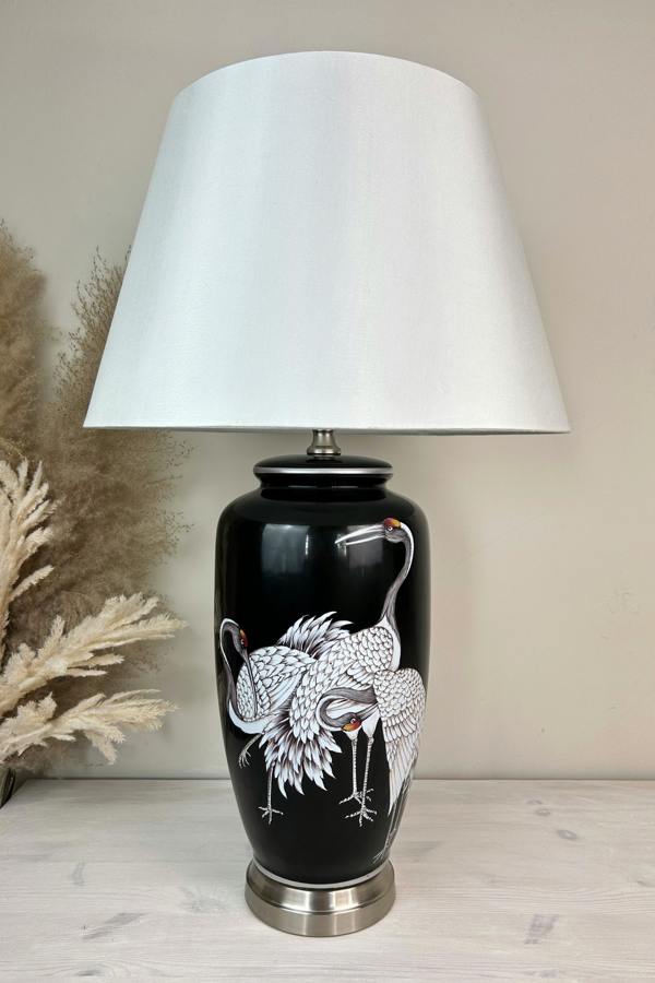 Black Crane Ceramic Table Lamp with Plain Shade (G2121 Plain)