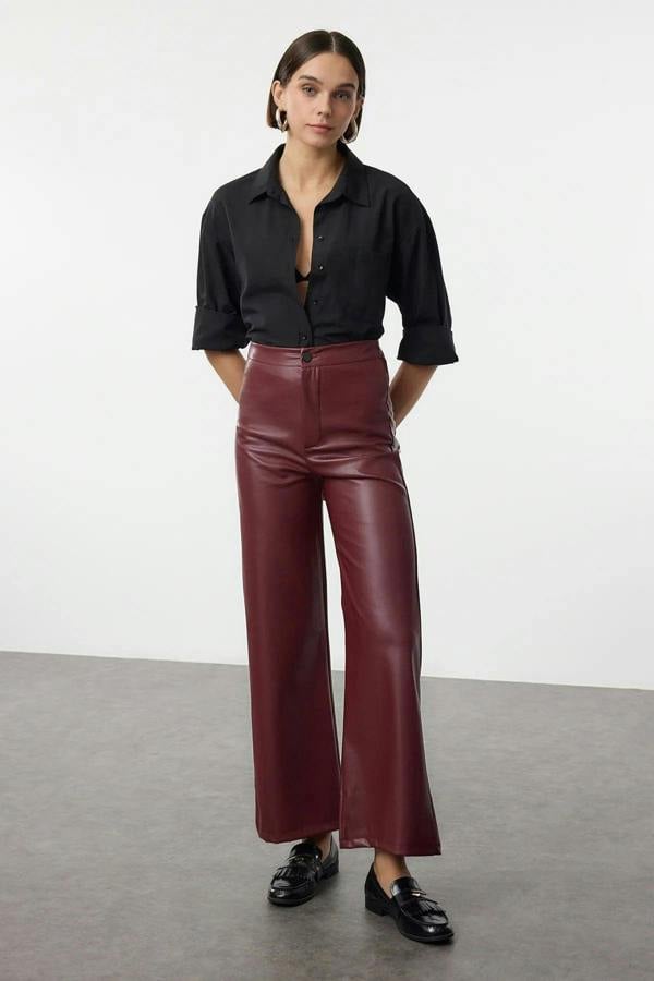 Hoxton Gal Faux Leather Wide Leg Knit Trousers with Pocket Detail