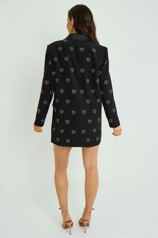 Black Heart Sequin Blazer Dress – Zip Front Structured Mini