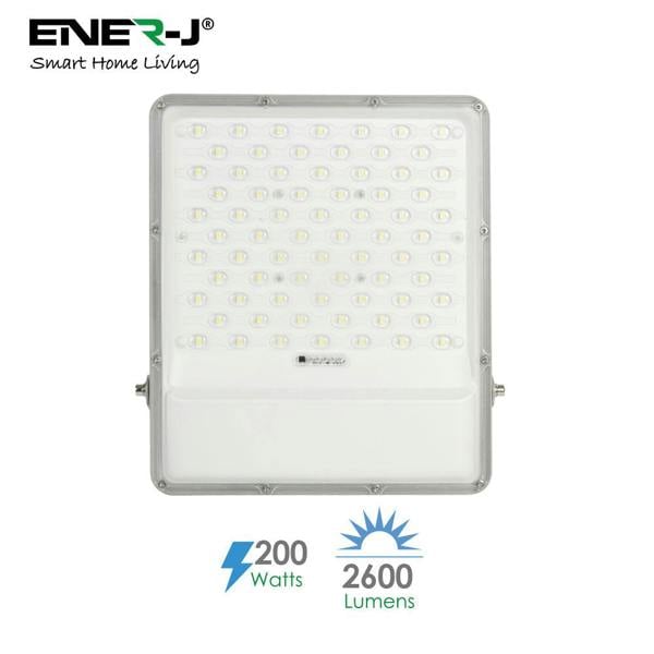 ENER-J 200W Solar LED Floodlight Outdoor with Panel, IP65 Waterproof, 2600 Lumens, Work Light for Garage, Garden, Warehouse & Parking