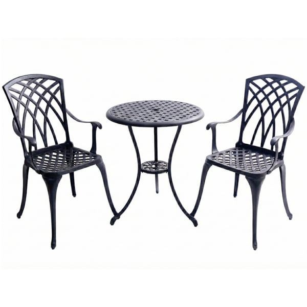 Centurion Supports OSHOWA Luxurious Garden and Patio Table and 2 Large Chairs with Armrests Cast Aluminium Bistro Set - Black
