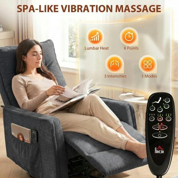 Recliner Armchair, Chenille Recliner Chair with Massage and Heat, 360° Swivel Rocking Manual Recliner, Dark Grey