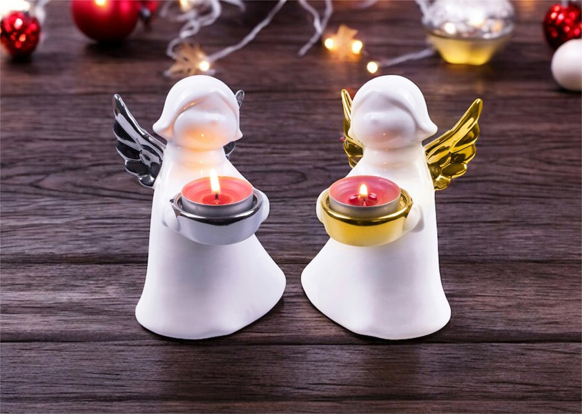 St Helens Gold Wings Ceramic Angel Tealight Holder