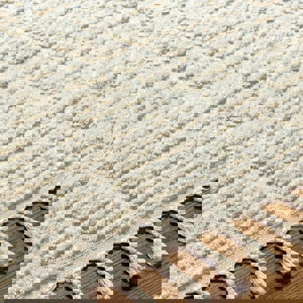 Livabliss Nora-Geometric Grey Ivory High Pile Fringe Rug