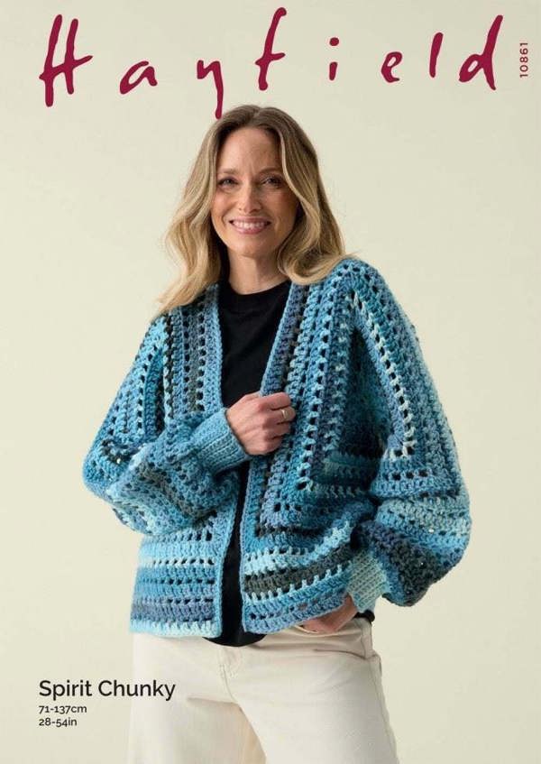 Hayfield Spirit Chunky Knitting Pattern 10861, Cardigans for Women, 28 - 54 Inches