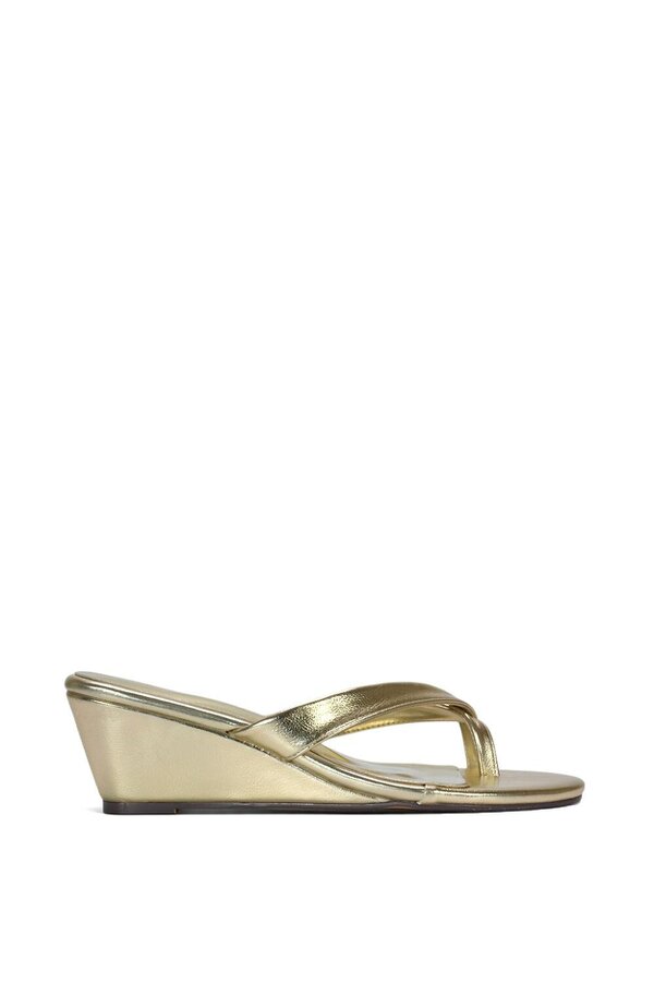 XY LONDON Mid Wedge Heel Sandal Mules With Toe Post - Rose