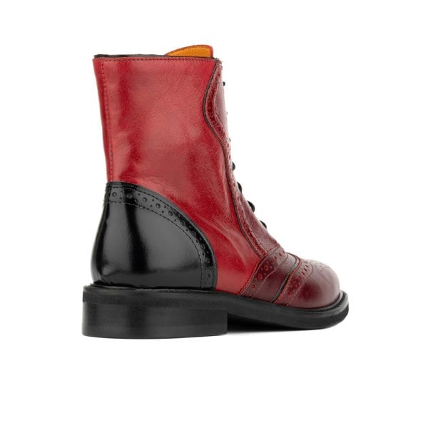 Embassy London Brick Lane Boots - Claret - Women's dark red leather oxford boot with brogue styling
