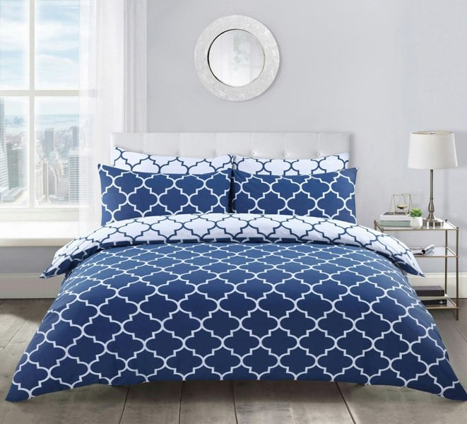Velosso Lattice Printed Cotton Blend Duvet Cover and Pillowcase Set