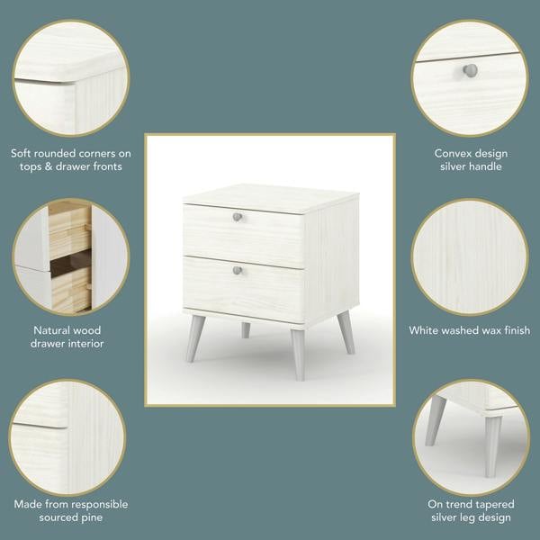 Core Products Set of 2 Augusta Curve Rustic Coastal 2-Drawer Bedside Cabinets