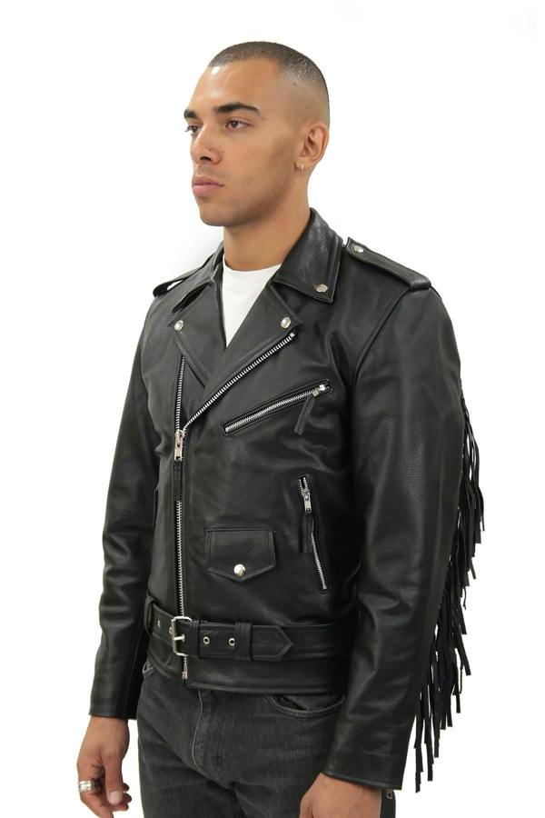 Infinity Leather Mens Fringe Hide Leather Biker Jacket- Tokyo