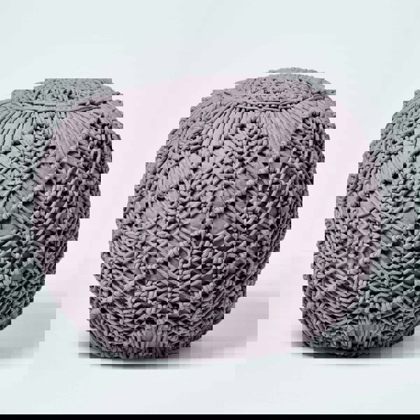 HOMESCAPES Macrame Knitted Pouffe Been Filled Crochet Round Footstool 100% Cotton Braided Design