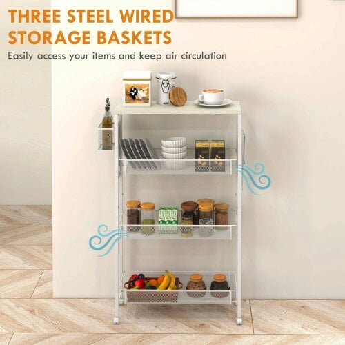 Wyld Haus Else Lune Metal White 3 Tier Kitchen Cart With Steel Wire Baskets