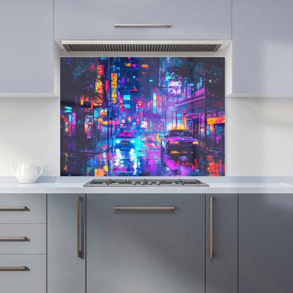 Warren Reed Abstract Tokyo Streets Glass Kitchen Splashback - 00026