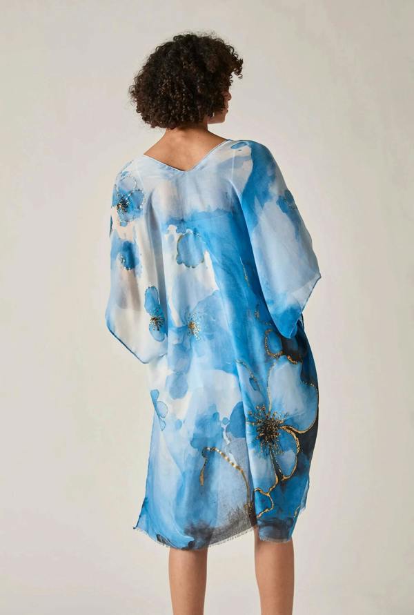 James Lakeland Blue Watercolour Floral Kaftan